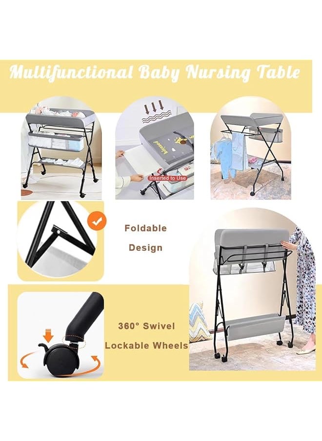 erorex Portable Changing Table Waterproof Changing Table With Wheels Adjustable Height Foldable Changing  - Image 5