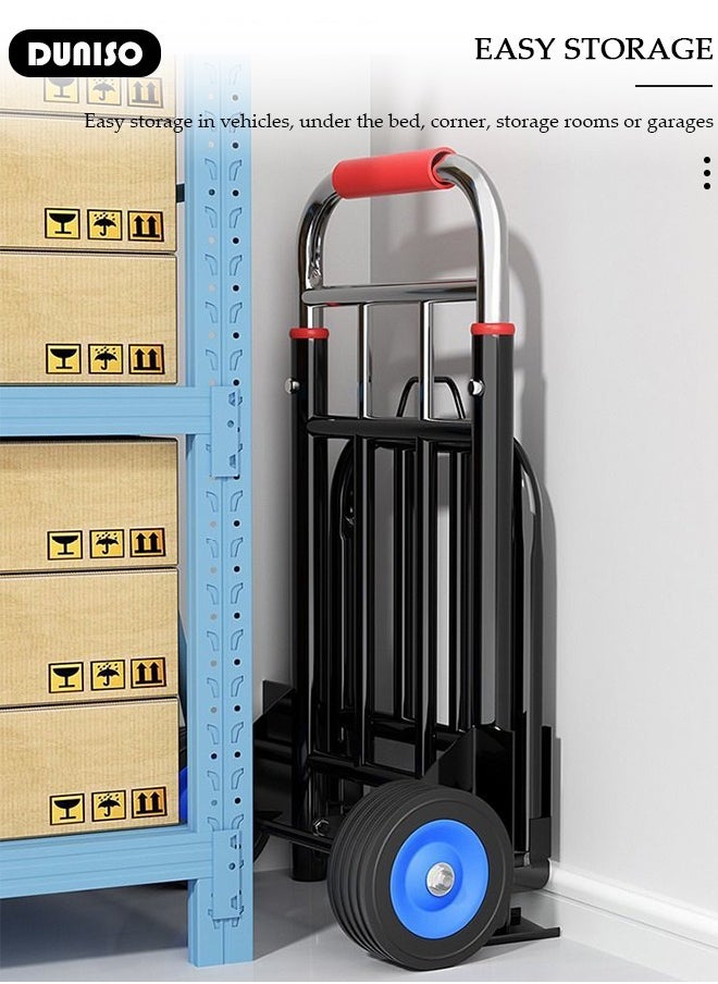DUNISO - Folding Hand Truck, Heavy-Duty Luggage Trolley With Telescoping Handle and Rubber Wheels, Truck Cart Lightweight Shopping Trolley for Factory Warehouse, Moving Storage and More - Image 1