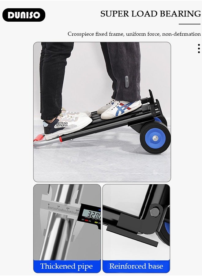 DUNISO - Folding Hand Truck, Heavy-Duty Luggage Trolley With Telescoping Handle and Rubber Wheels, Truck Cart Lightweight Shopping Trolley for Factory Warehouse, Moving Storage and More - Image 1
