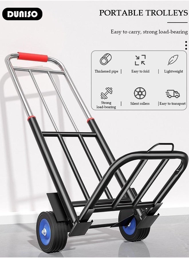 DUNISO Folding Hand Truck, Heavy-Duty Luggage Trolley With Telescoping Handle and Rubber Wheels, Truck Cart Lightweight Shopping Trolley for Factory Warehouse, Moving Storage and More  - Image 2
