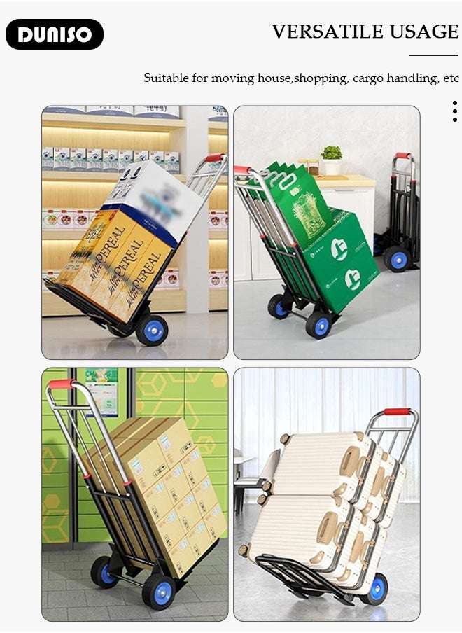 DUNISO - Folding Hand Truck, Heavy-Duty Luggage Trolley With Telescoping Handle and Rubber Wheels, Truck Cart Lightweight Shopping Trolley for Factory Warehouse, Moving Storage and More - Image 1