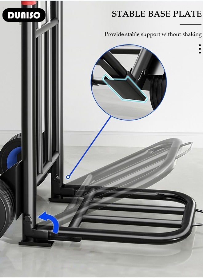 DUNISO - Folding Hand Truck, Heavy-Duty Luggage Trolley With Telescoping Handle and Rubber Wheels, Truck Cart Lightweight Shopping Trolley for Factory Warehouse, Moving Storage and More - Image 1
