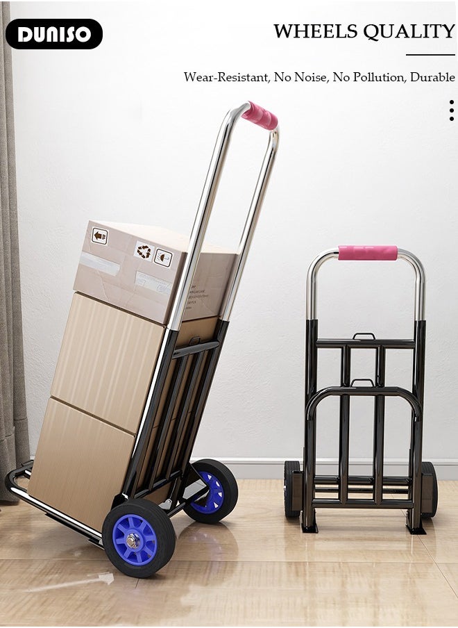 DUNISO Folding Hand Truck, Heavy-Duty Luggage Trolley With Telescoping Handle and Rubber Wheels, Truck Cart Lightweight Shopping Trolley for Factory Warehouse, Moving Storage and More  - Image 2