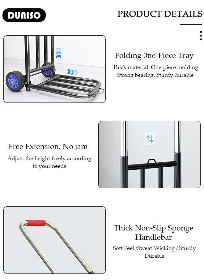 DUNISO Folding Hand Truck, Heavy-Duty Luggage Trolley With Telescoping Handle and Rubber Wheels, Truck Cart Lightweight Shopping Trolley for Factory Warehouse, Moving Storage and More  - Image 5