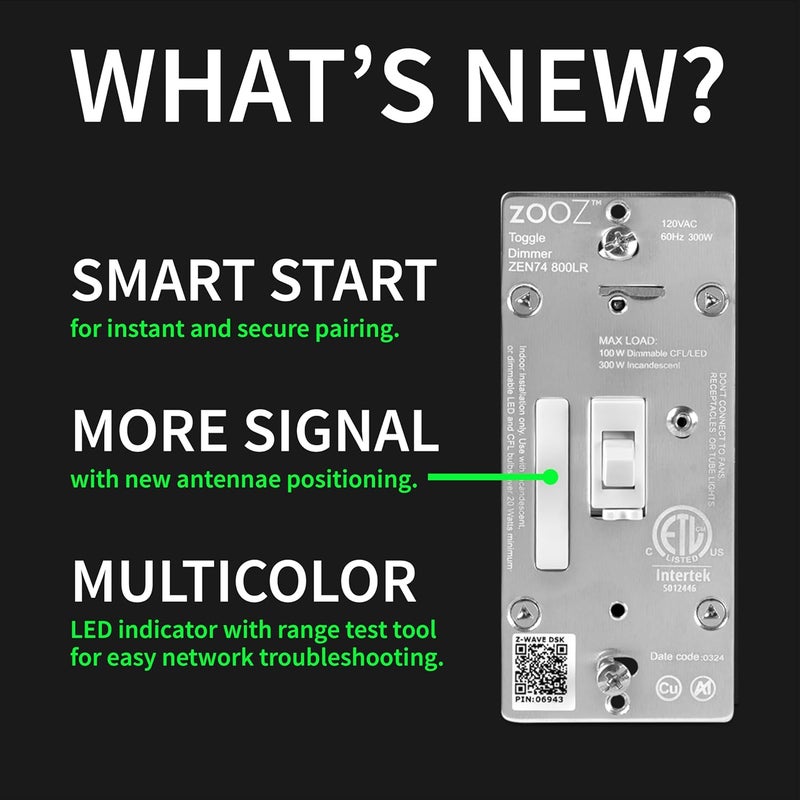 ZOOZ 800 Series Z-Wave Long Range Toggle Dimmer ZEN74, White | Direct 3-Way (No Add-On Switch Needed) | Z-Wave Hub Required - Image 2