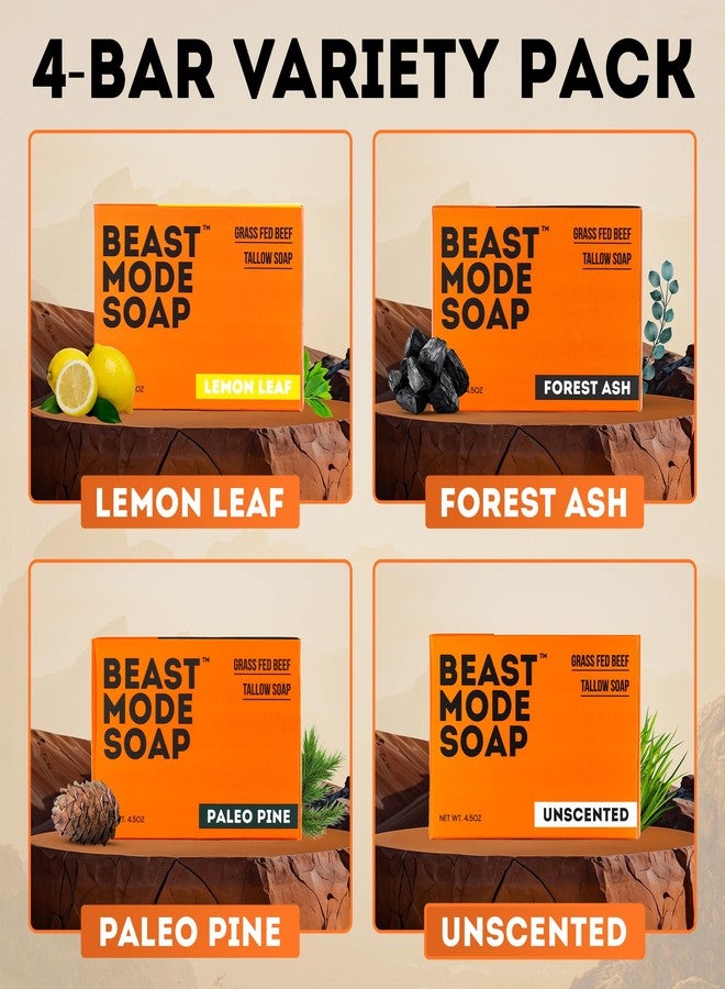 Beast Mode Soap صابون بيست مود للرجال، عبوة متنوعة من 4 قطع - مجموعة صابون طبيعي مصنوع من شحم الأبقار التي تتغذى على العشب، مع الفحم النشط وروائح متعددة، مصنوع يدويًا، غير سام - Image 3