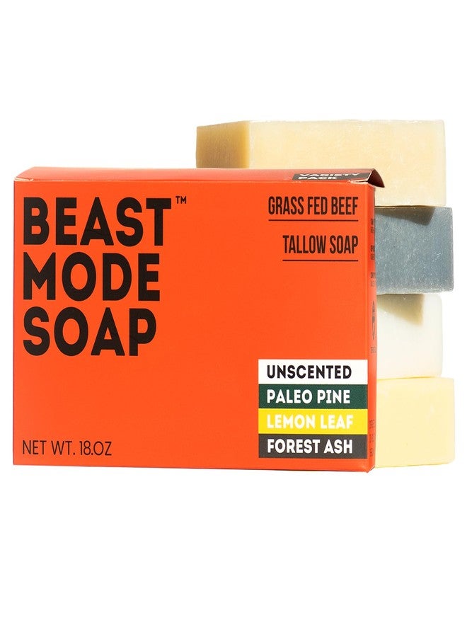Beast Mode Soap صابون بيست مود للرجال، عبوة متنوعة من 4 قطع - مجموعة صابون طبيعي مصنوع من شحم الأبقار التي تتغذى على العشب، مع الفحم النشط وروائح متعددة، مصنوع يدويًا، غير سام - Image 1