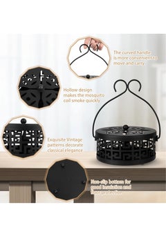 Excefore Coil Holder with Handle, 2 Pcs Retro Portable Mosquito Coil Holder Incense Coil Burner, Iron Coil Holder with Handle Round Fireproof Incense Holder, for Indoor and Outdoor Camping (Black)  - Image 5