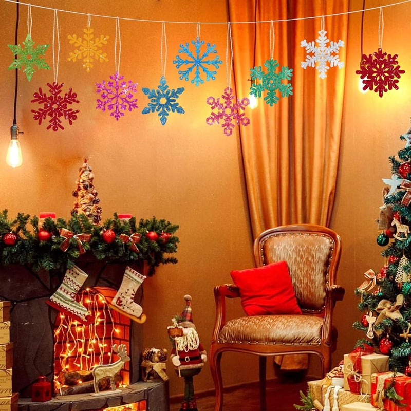 Tmflexe 40Pcs Unfinished Paintable Blank Wooden Christmas Snowflake Festival Decoration Ornaments, Xmas Tree Hanging Wood Slices for DIY Art Crafts Party Supplies - Image 4