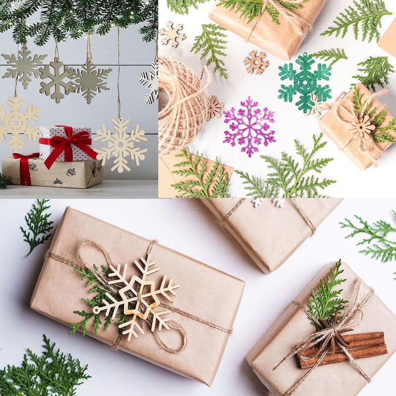 Tmflexe 40Pcs Unfinished Paintable Blank Wooden Christmas Snowflake Festival Decoration Ornaments, Xmas Tree Hanging Wood Slices for DIY Art Crafts Party Supplies - Image 5