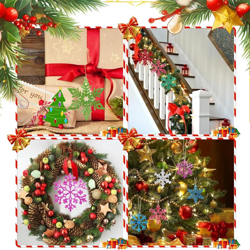 Tmflexe 40Pcs Unfinished Paintable Blank Wooden Christmas Snowflake Festival Decoration Ornaments, Xmas Tree Hanging Wood Slices for DIY Art Crafts Party Supplies - Image 3