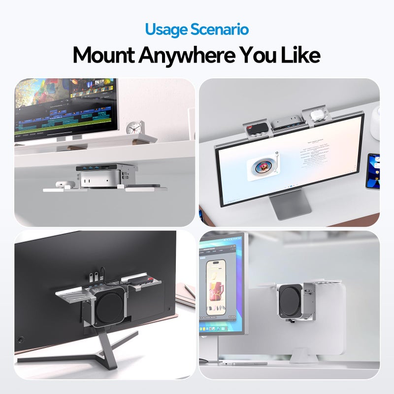 PULWTOP Mac mini M4 Dock & Stand with M.2 NVMe 8TB SSD Enclosure, Macmini M4 Hub with HDMI 4K 60Hz, 3 USB-A 10Gbps for Mac mini M4/M4 Pro 2024, Metal Bracket Holder for Monitor, Desk and VESA Port - Image 5