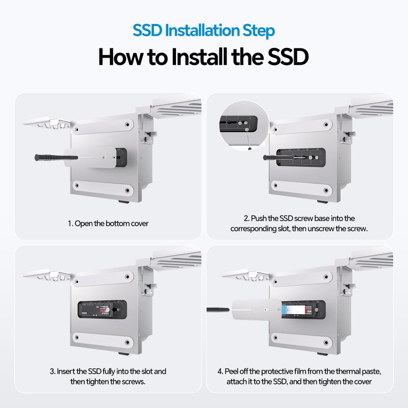 PULWTOP Mac mini M4 Dock & Stand with M.2 NVMe 8TB SSD Enclosure, Macmini M4 Hub with HDMI 4K 60Hz, 3 USB-A 10Gbps for Mac mini M4/M4 Pro 2024, Metal Bracket Holder for Monitor, Desk and VESA Port - Image 4