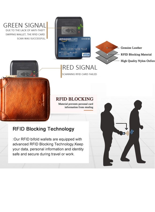 دانتي محفظة رجالية من الجلد الأصلي بسحاب قصير من الأعلى ومحفظة لتمرير البطاقات باللون الأسود - Image 4