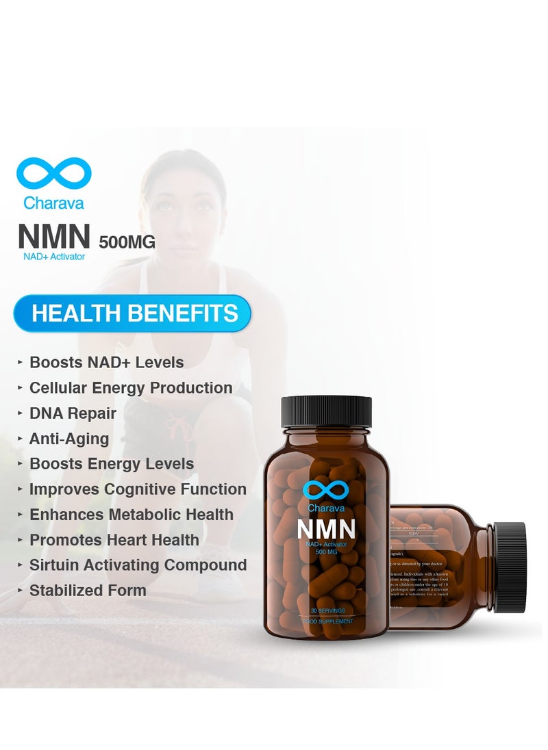 Charava - Charava NMN 500mg | Nicotinamide Mononucleotide | Enhanced Absorption | NAD+ Booster | 30 Servings | 3rd Party Certified - Image 1