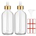 Fumete 2 Pack Glass Bottles 4oz Empty Refillable Liquid Containers with 1 Label 1 Funnel for Essential Oils Hair Travel Plants Cleaning Skin Care Clear Gold TopDropper Bottle - Image 2
