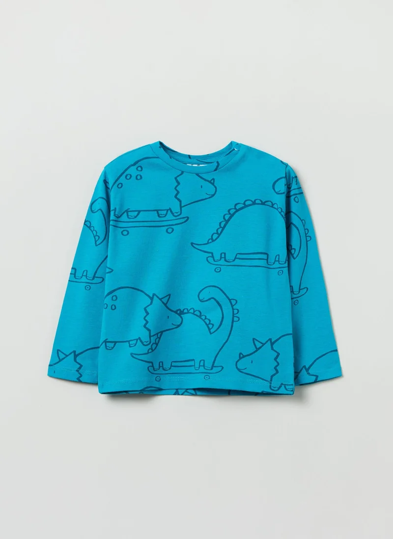 او في اس Long-Sleeved T-Shirt With Print