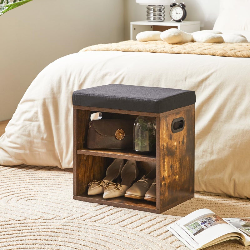 YMYNY Shoe Storage Bench with Cushion, 2 Tier Shoe Rack with Padded Seat, Adjustable Shoe Organizer Cabinet for Entryway, Living Room, Hallway, Closet, 15.4L*11W*16.54H, Rustic Brown, UHBD028H - Image 4