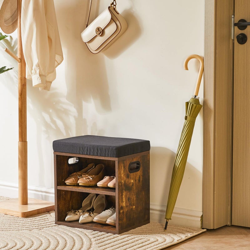 YMYNY Shoe Storage Bench with Cushion, 2 Tier Shoe Rack with Padded Seat, Adjustable Shoe Organizer Cabinet for Entryway, Living Room, Hallway, Closet, 15.4L*11W*16.54H, Rustic Brown, UHBD028H - Image 3