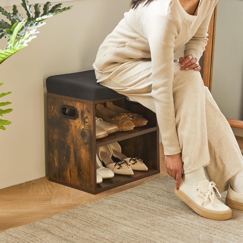 YMYNY Shoe Storage Bench with Cushion, 2 Tier Shoe Rack with Padded Seat, Adjustable Shoe Organizer Cabinet for Entryway, Living Room, Hallway, Closet, 15.4L*11W*16.54H, Rustic Brown, UHBD028H - Image 5