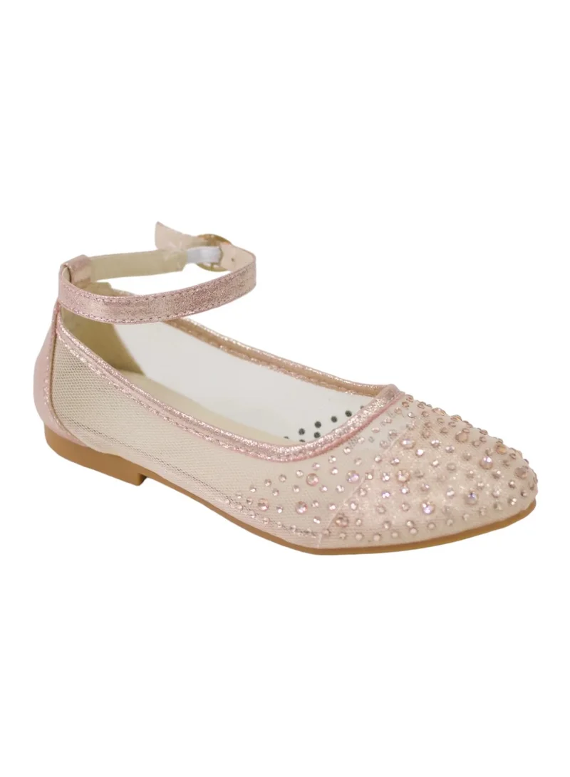 LAMARAPARIS LEMIA INFANT GIRLS CHAMPAGNE NETTED BALLARINA WITH DIAMONDS