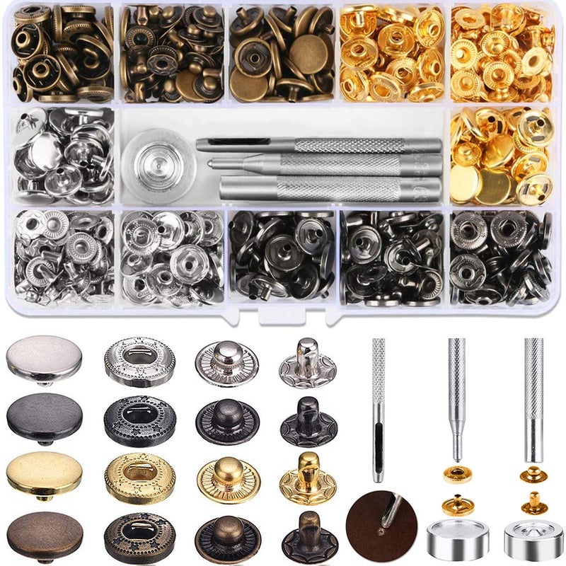 HAUSPROFI 120pcs Snap Fasteners Copper Bronze Snap Fasteners for Purse Leather Wallet Craft Jacket 125mm