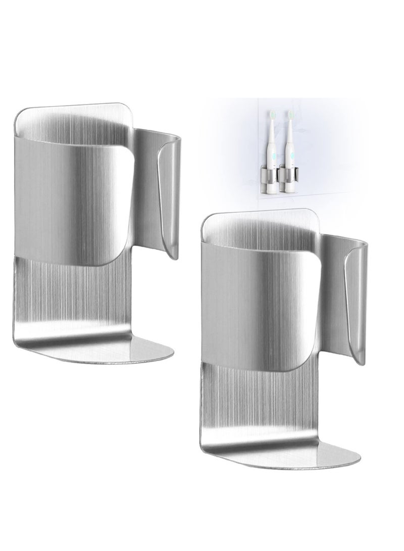 Excefore حامل فرشاة أسنان من الفولاذ المقاوم للصدأ 2 حزمة ، مقاوم للماء ذاتي اللصق مثبت على الحائط ، حامل فرشاة الأسنان الكهربائية ، مناسب لفرشاة الأسنان الكهربائية ، ومعجون الأسنان ، ومنظف الوجه (فضي) - Image 1