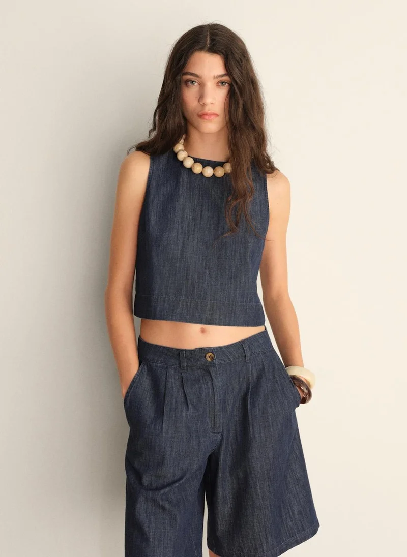 MANGO rinse-wash denim crop top