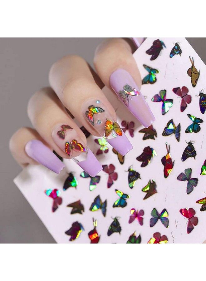 TOROKOM 12 Sheets Butterfly Nail Art Stickers Decals 3D Selfadhesive Nail Decals Butterfly Designs Nails Supplies Butterfly Stickers For Diy Colorful Laser Butterflies Nails Manicure Decor - Image 4