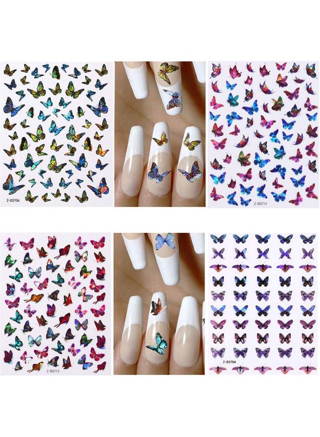 TOROKOM 12 Sheets Butterfly Nail Art Stickers Decals 3D Selfadhesive Nail Decals Butterfly Designs Nails Supplies Butterfly Stickers For Diy Colorful Laser Butterflies Nails Manicure Decor - Image 5