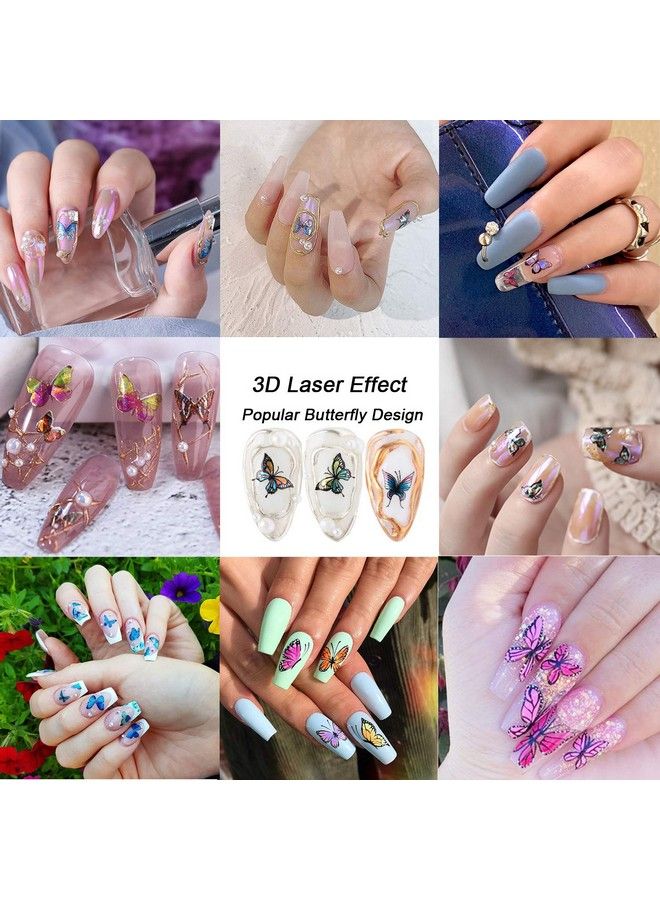 TOROKOM 12 Sheets Butterfly Nail Art Stickers Decals 3D Selfadhesive Nail Decals Butterfly Designs Nails Supplies Butterfly Stickers For Diy Colorful Laser Butterflies Nails Manicure Decor - Image 3
