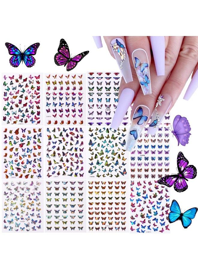 TOROKOM 12 Sheets Butterfly Nail Art Stickers Decals 3D Selfadhesive Nail Decals Butterfly Designs Nails Supplies Butterfly Stickers For Diy Colorful Laser Butterflies Nails Manicure Decor - Image 2