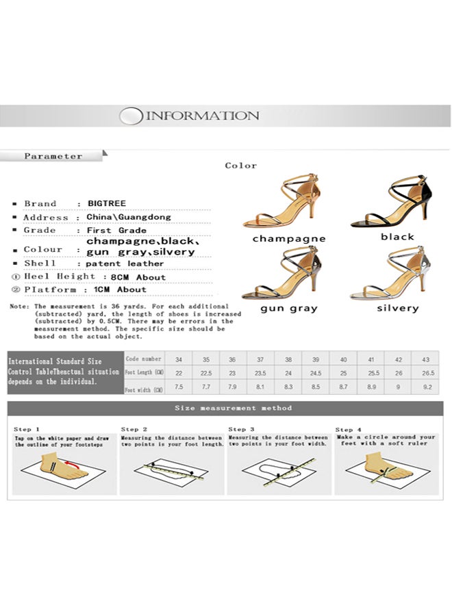 BIGTREE Open Toe Metallic Cross Strap Stiletto Sandals High Heels Black - Image 4