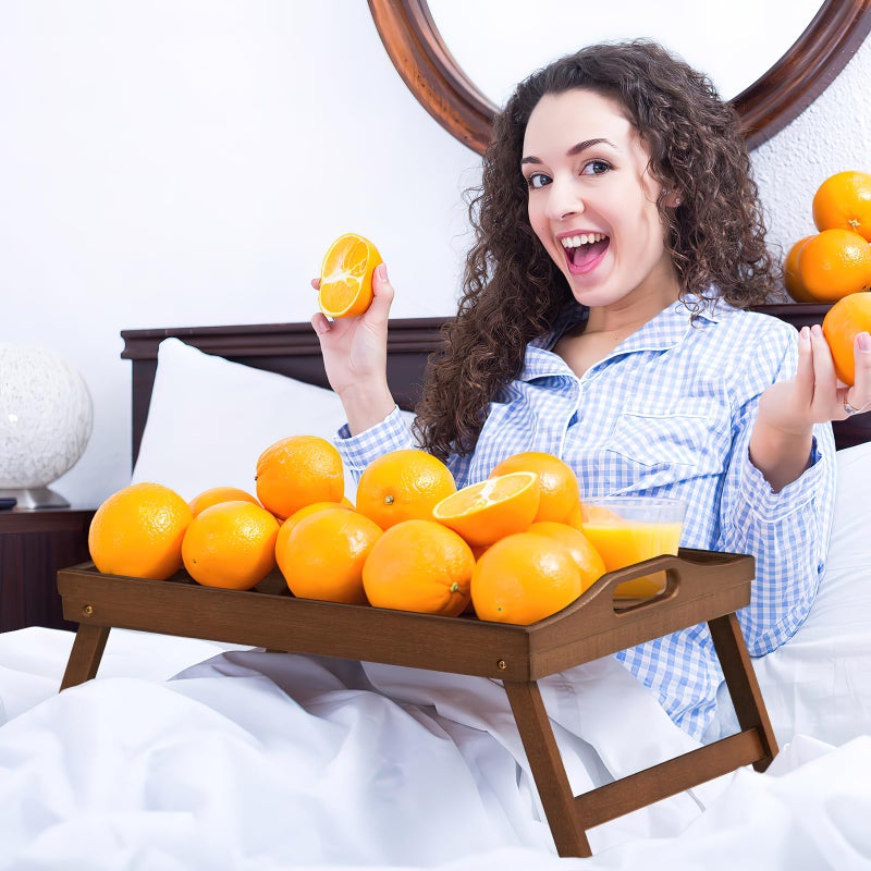 Mxbamhyc 2 Pack Bed Tray Table Breakfast Trays Serving Tray Bamboo Bed Laptap with Floding Legs Handles and Phone Holders - Image 4