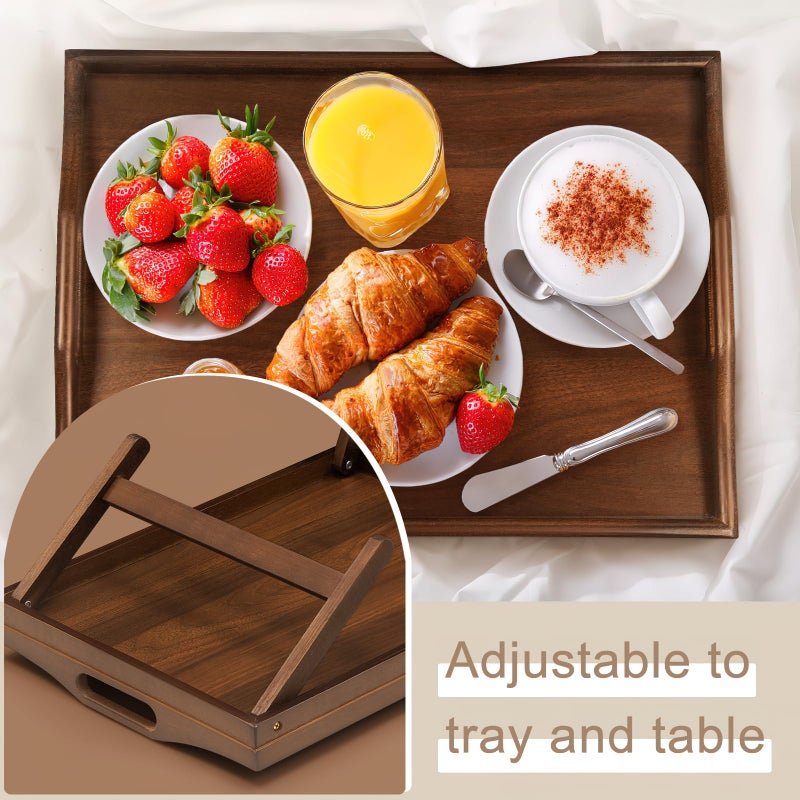 Mxbamhyc 2 Pack Bed Tray Table Breakfast Trays Serving Tray Bamboo Bed Laptap with Floding Legs Handles and Phone Holders - Image 5