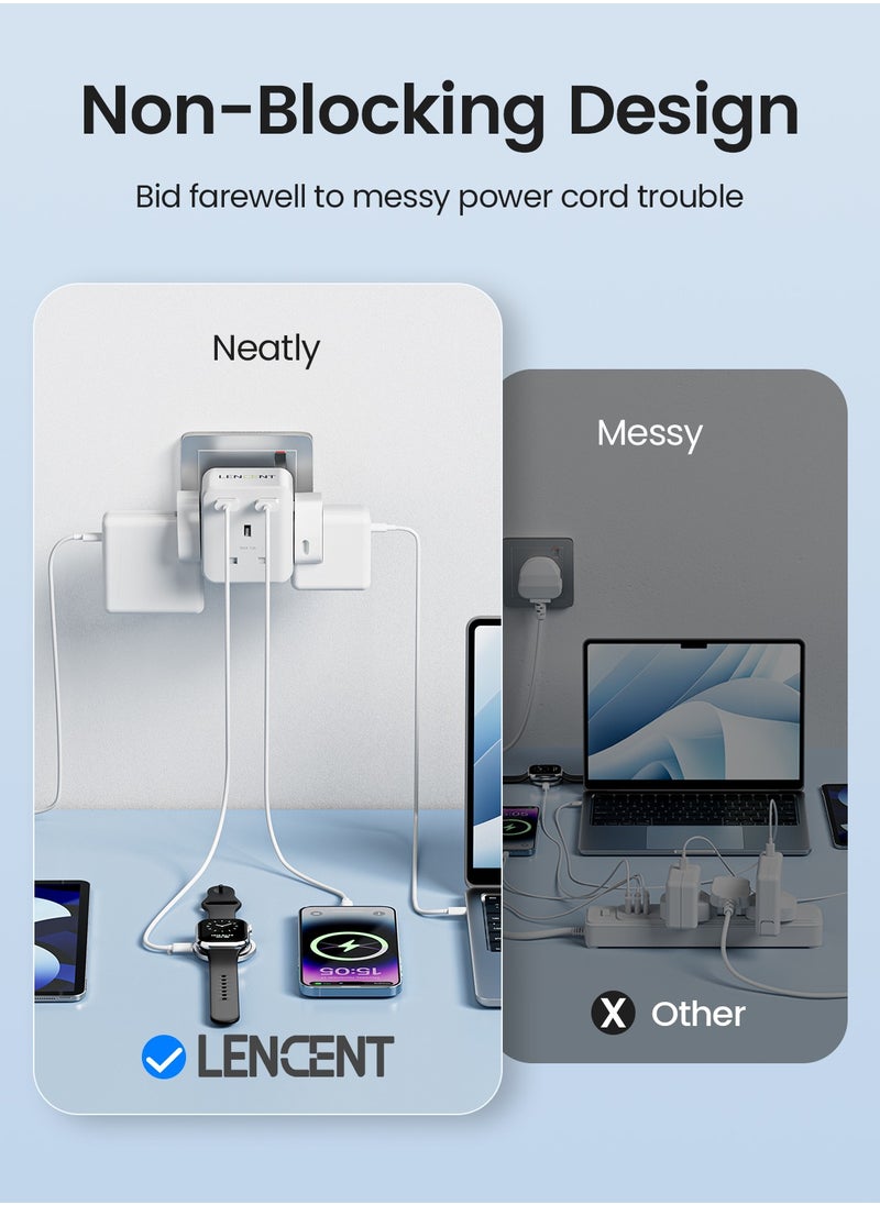 Lencent - Multi Plug Extension with 2 USB, 3 Way 3 Plugs Socket adapter, 5-in-1 Cube Electrical Extender Outlet Adaptor, USB Wall Charger, 3 Pin Plug Expander for Home, Office, Kitchen, 13A 3250W - Image 1