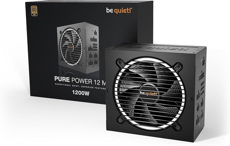 be quiet! Pure Power 12 M 1200W Modular Power Supply | 80 PlusÂ® Gold | ATX 3.1 | PCIe 5.0 GPUs and 6+2 pin connectors | 12VHPWR Cable Included | Silent 120mm be quiet! Fan - BN513 I 10 Year Warranty - Image 2