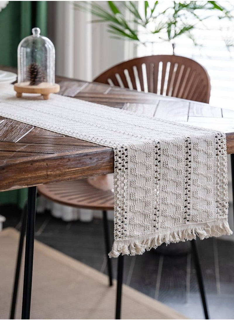 Generic Macrame Table Runner with Tassels, Cream Boho Cotton Flax Table Runner, Vintage Lace Tablecloth for Kitchen, Farmhouse Dining Bedroom Home Decor Rustic Bridal Shower 30 x 180 cm  - Image 1