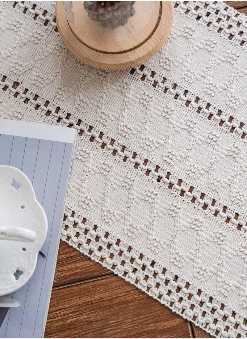 Generic Macrame Table Runner with Tassels, Cream Boho Cotton Flax Table Runner, Vintage Lace Tablecloth for Kitchen, Farmhouse Dining Bedroom Home Decor Rustic Bridal Shower 30 x 180 cm  - Image 4