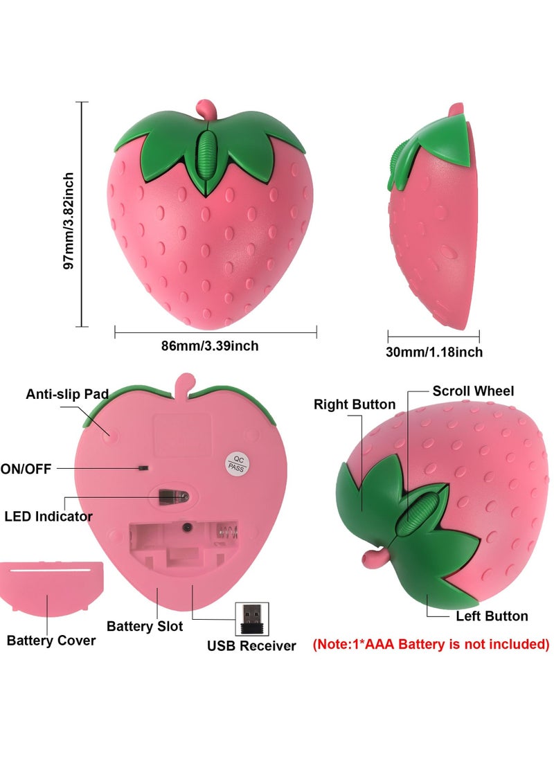 erorex - Wireless Bluetooth Mouse, 2.4GHz & Bluetooth Dual Mode 1000DPI Optical Computer Mouse, Cute Strawberry Shape Mouse with USB Receiver, Portable Quiet Mice for Laptop, PC, Computer, Pink - Image 1