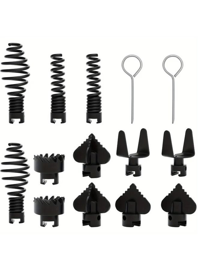 14Pcs Black Manganese Steel Drain Cleaner Cutter Head Set Rustproof Combination Tool Kit - Image 1