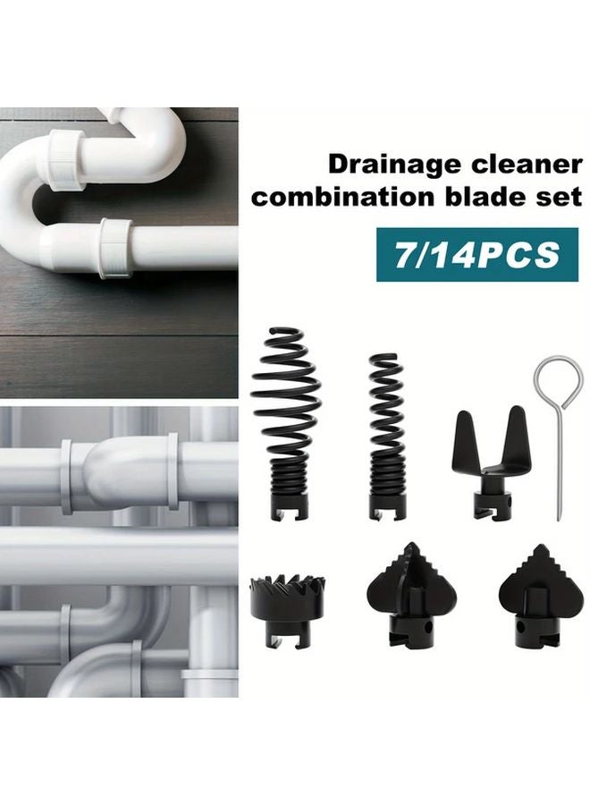 14Pcs Black Manganese Steel Drain Cleaner Cutter Head Set Rustproof Combination Tool Kit - Image 2