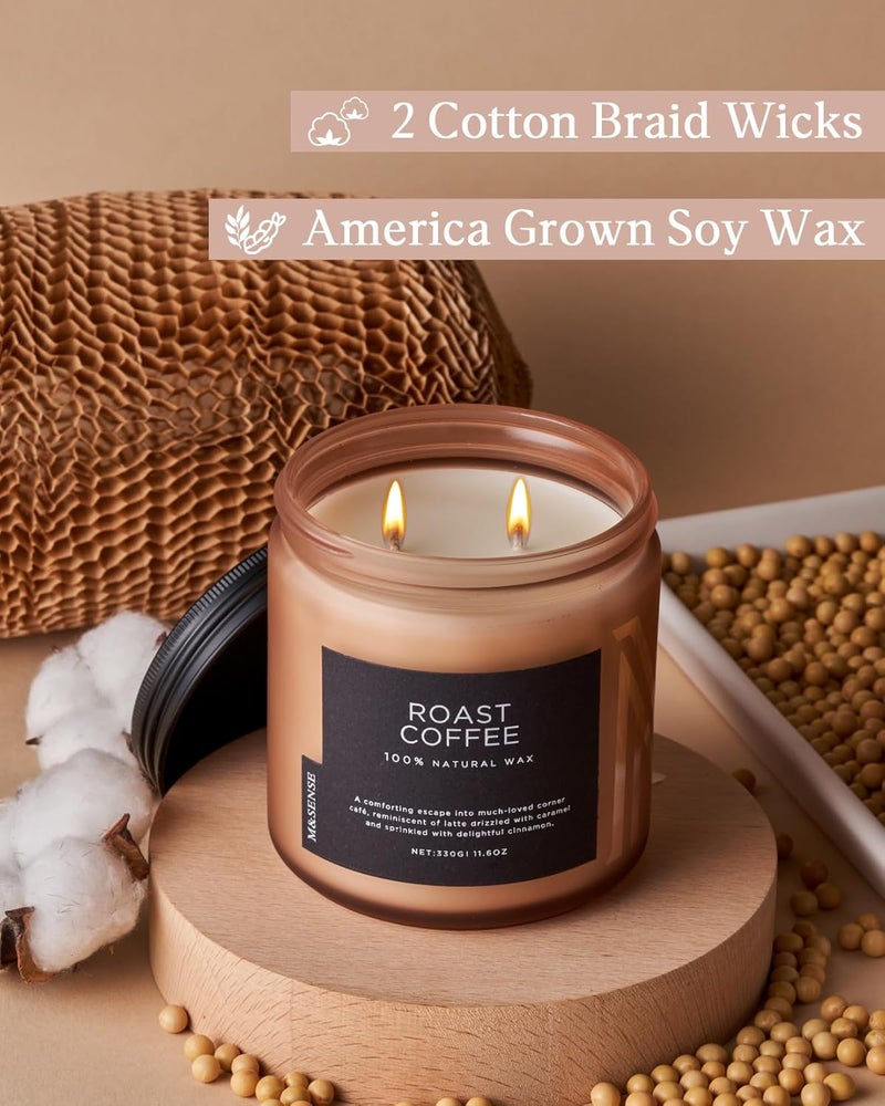 M&SENSE Coffee Candles Scented Strong, 2 Wick Jar Candle 11.6oz, 70 Hours Burning Time, Organic Natural Soy Wax Candle for Bedroom Kitchen Home Decor, Housewarming Gift for Men and Women - Image 3