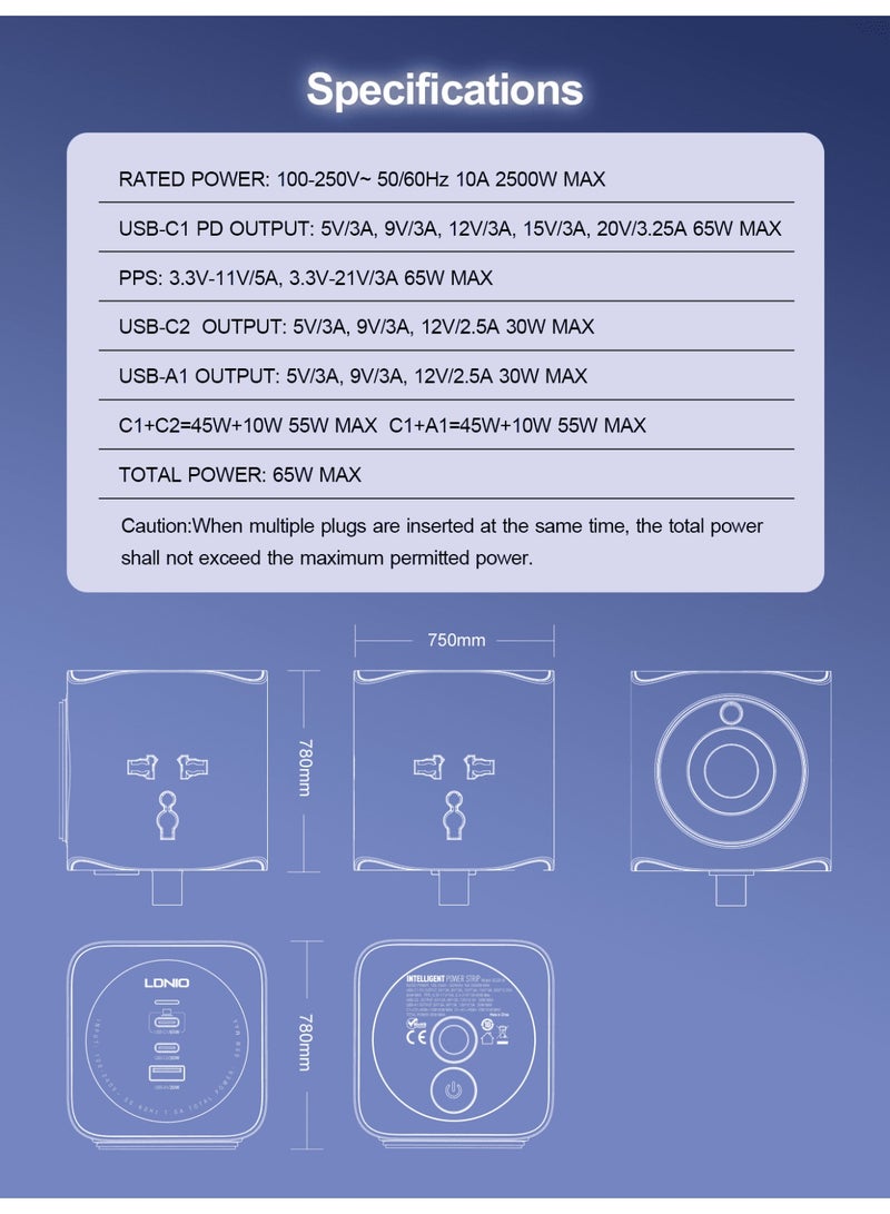 Ldnio SC3319 6-in-1 Charging Cube with 3 AC Outlets and 3 USB Ports - Image 2