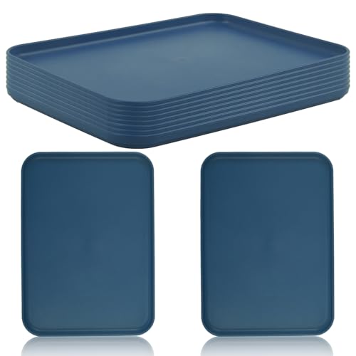 Coobbar Fast Food Serving Tray, 10 Pack Wheat Straw Cafeteria Tray, Non-Slip Rectangular Platter for Party, Home, Stackable Restaurant Serving Tray Set, BPA-Free,12.2 x 8.7 Inch (Dark Blue) - Image 1