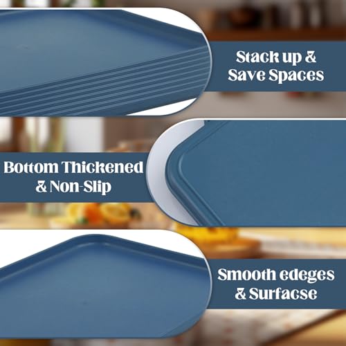 Coobbar Fast Food Serving Tray, 10 Pack Wheat Straw Cafeteria Tray, Non-Slip Rectangular Platter for Party, Home, Stackable Restaurant Serving Tray Set, BPA-Free,12.2 x 8.7 Inch (Dark Blue) - Image 3
