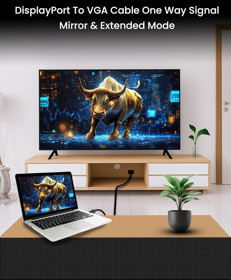 BlueRigger 6FT DisplayPort to VGA Cable - DP to VGA Monitor Cable, Uni-Directional, Male to Male, Compatible with Laptop, Monitor, Desktop, HDTV - Image 5