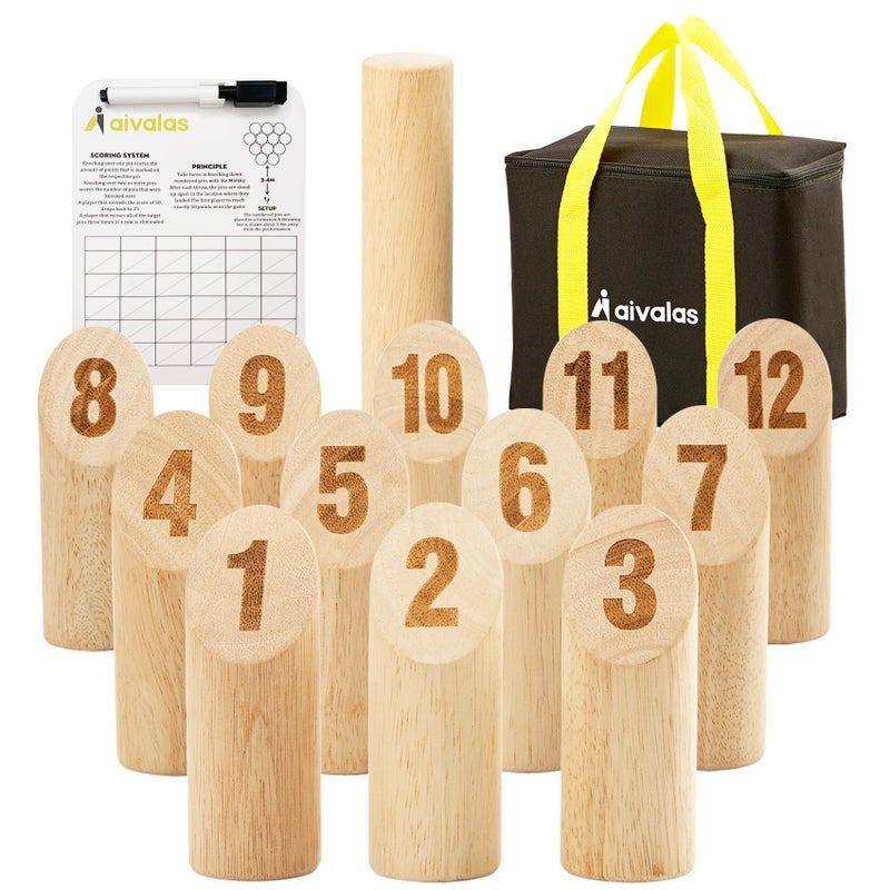 Aivalas Wooden Tossing Game Set 12PCS Numbered Block Toss Games with Scoreboard Carrying Case Outdoor Lawn Backyard Beach Game Gift for Toss Party Group - Image 2