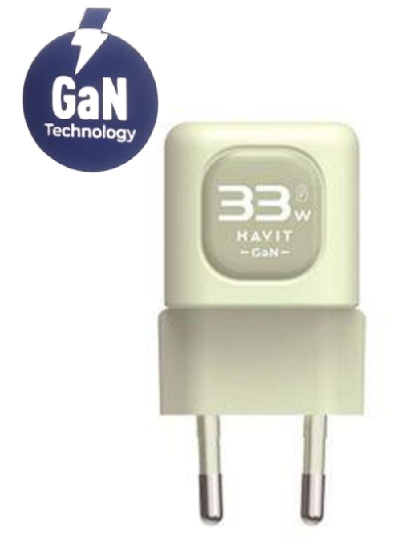havit mini Charger Wall Charger with GAN technology and PPS 33W from PD +30 W Dual Port Smart Electric PD 3.0 Compatible Laptop with Mobile and Watch model UC230EU - light green  - Image 1