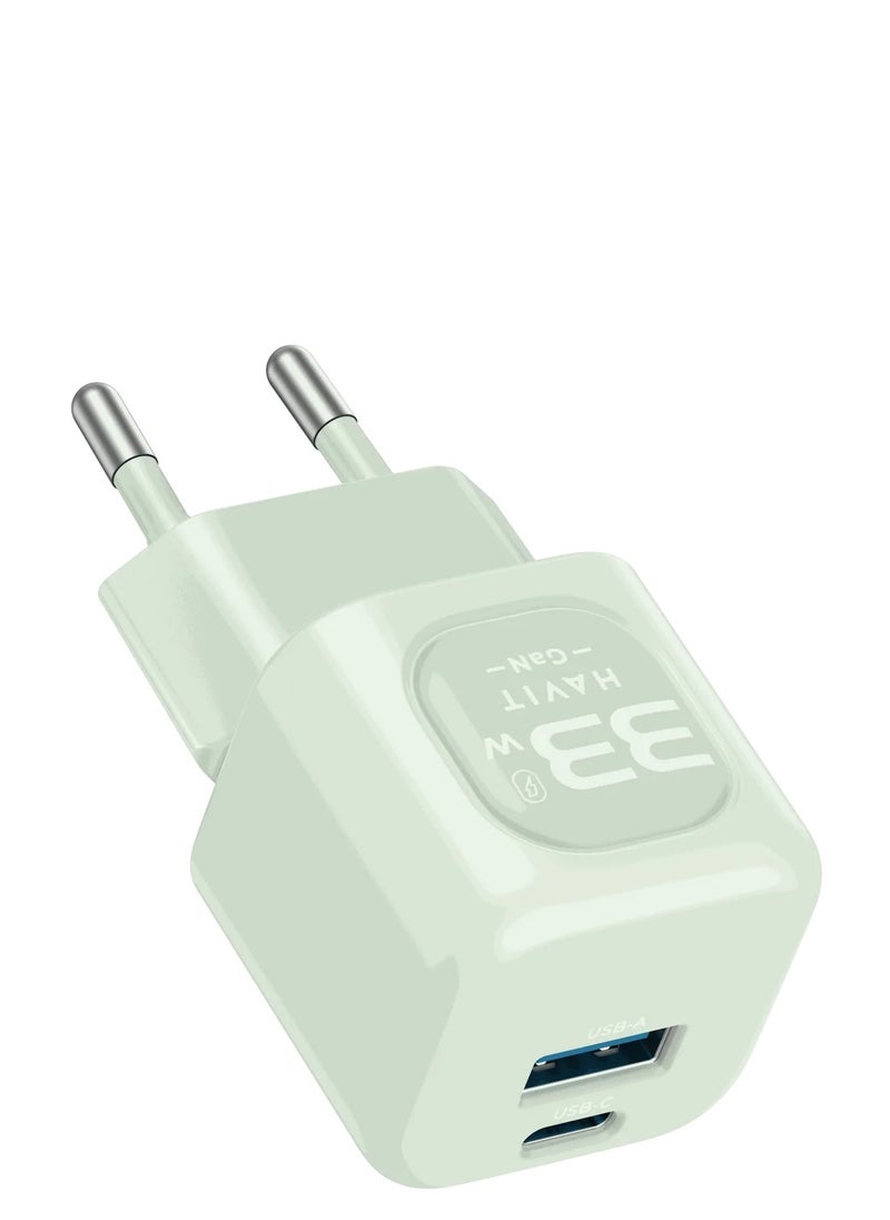 havit mini Charger Wall Charger with GAN technology and PPS 33W from PD +30 W Dual Port Smart Electric PD 3.0 Compatible Laptop with Mobile and Watch model UC230EU - light green  - Image 3